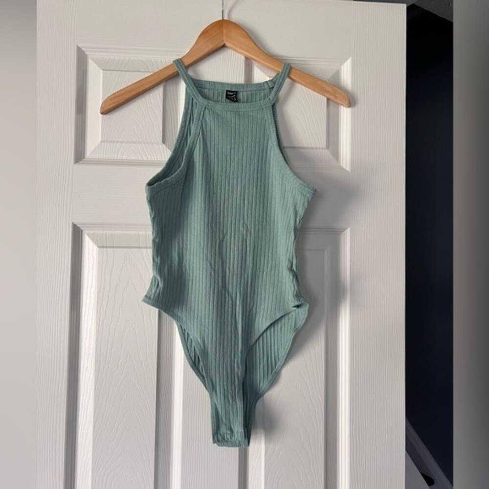 SHEIN Ribbed Bodysuit Women’s Small Green Sleeveless High Neck Tank Top